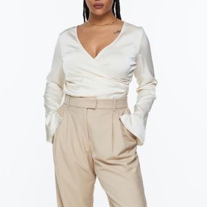 H&M Asymmetrical Long Sleeve Satin Wrap Blouse